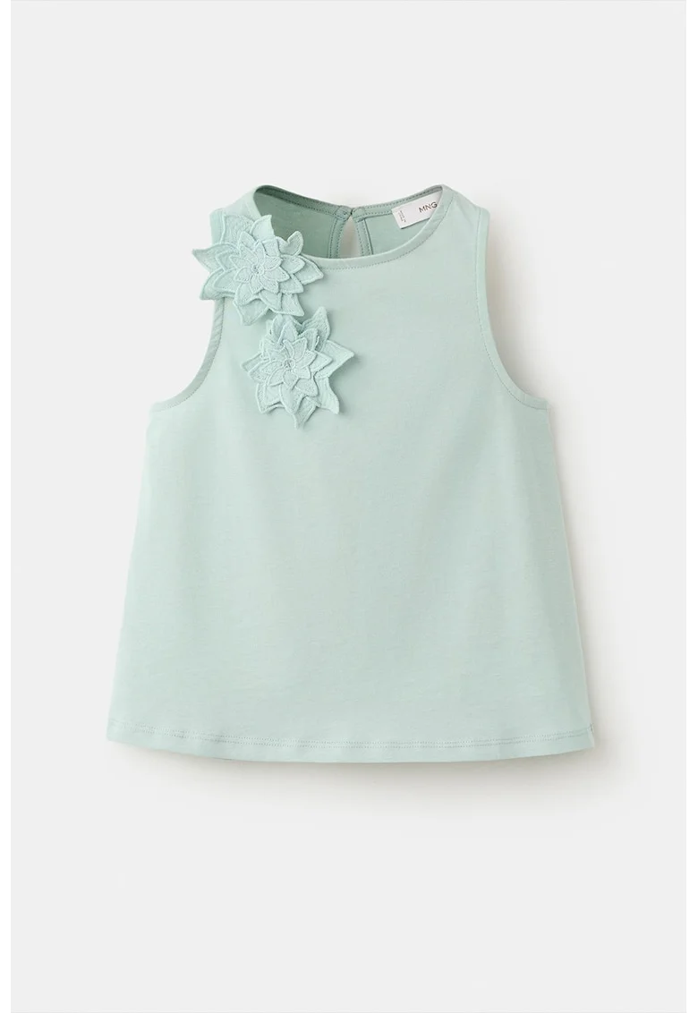 Tricou cu aplicatii florale, fara maneci, Turcoaz