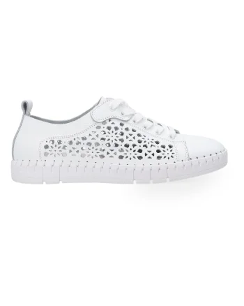 Pantofi sport din piele cu ajuratii florale