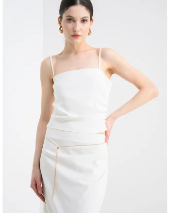 Bluza uni slim fit, Alb fildes