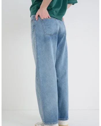 Blugi relaxed fit cu aspect decolorat Leni, Albastru deschis