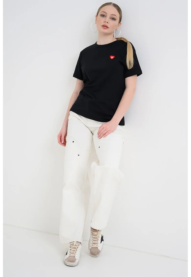 Tricou regular fit cu aplicatie discreta cu inima Damacia, Negru