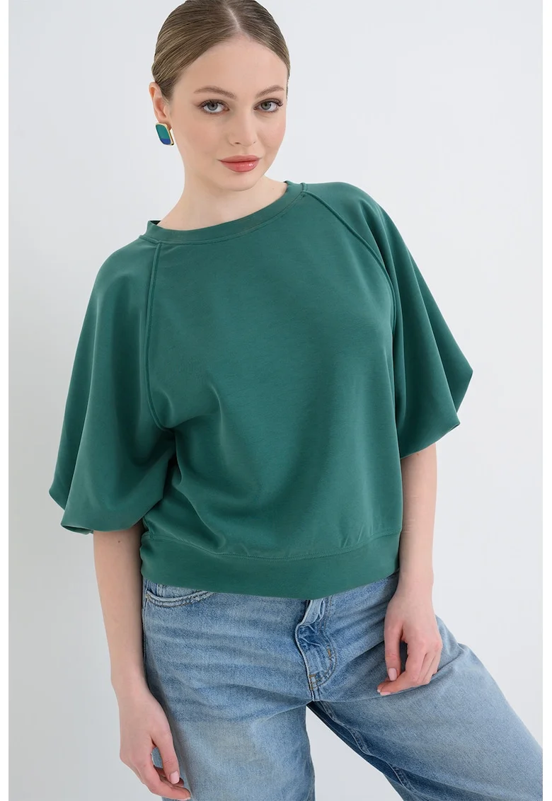 Bluza de trening cu decolteu la baza gatului si maneci medii, Verde englez
