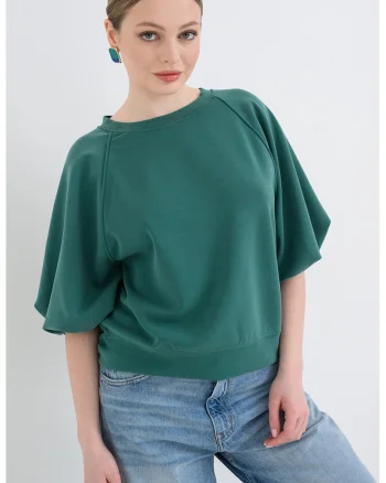Bluza de trening cu decolteu la baza gatului si maneci medii, Verde englez
