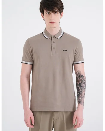 Tricou polo regular fit din bumbac pique cu margini contrastante Paddy, Maro taupe