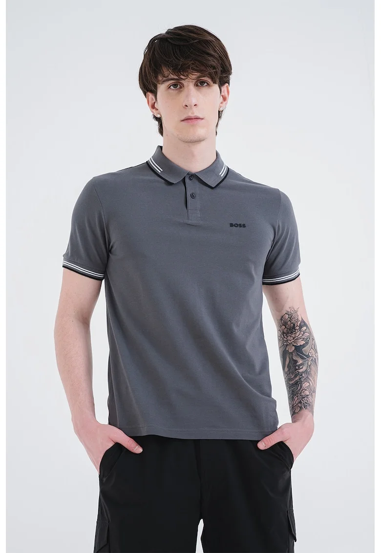 Tricou polo slim fit Paul, Gri inchis