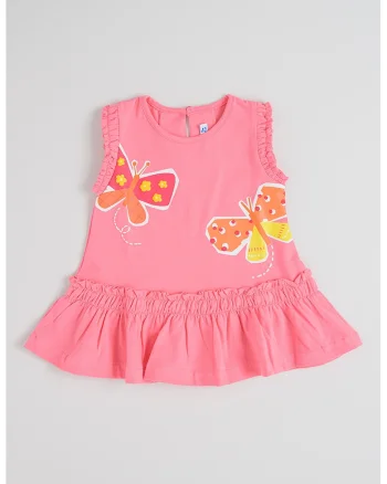 Rochie cu terminatie cu volane, Coral/Roz deschis