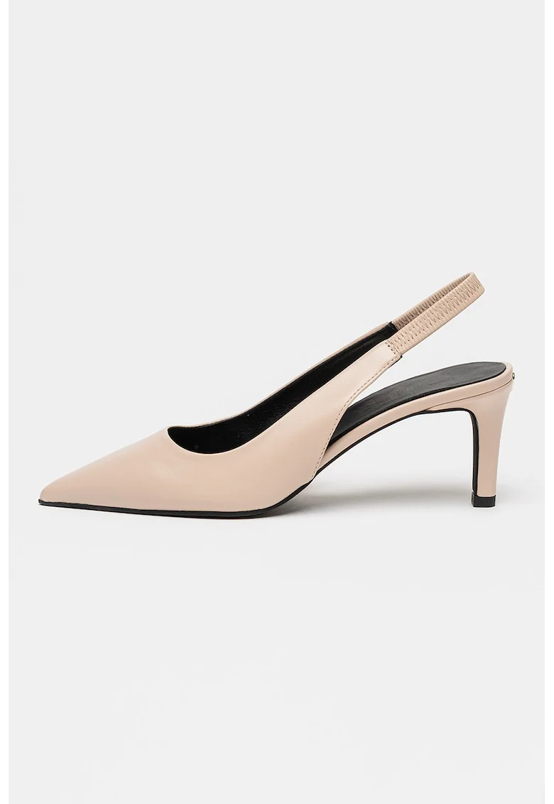 Pantofi slingback cu varf ascutit si toc, Roz deschis