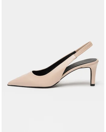 Pantofi slingback cu varf ascutit si toc, Roz deschis