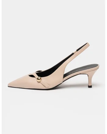 Pantofi slingback din piele cu toc kitten, Piersica