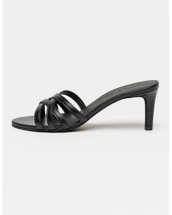 Papuci din piele cu toc Essential, Negru