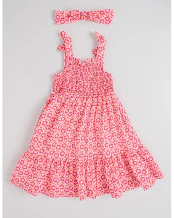 Set de rochie evazata si bentita, Roz deschis/Galben miere