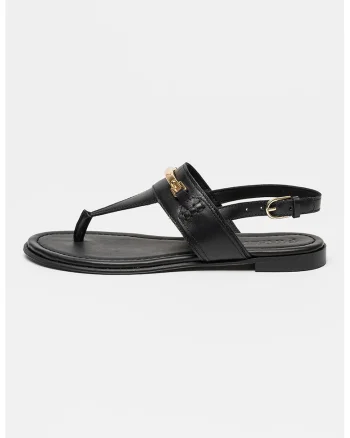 Sandale din piele cu bareta separatoare si catarama Heritage, Negru
