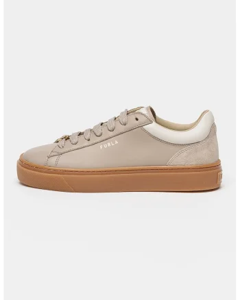 Pantofi sport din piele Enjoy, Gri deschis/Maro taupe deschis
