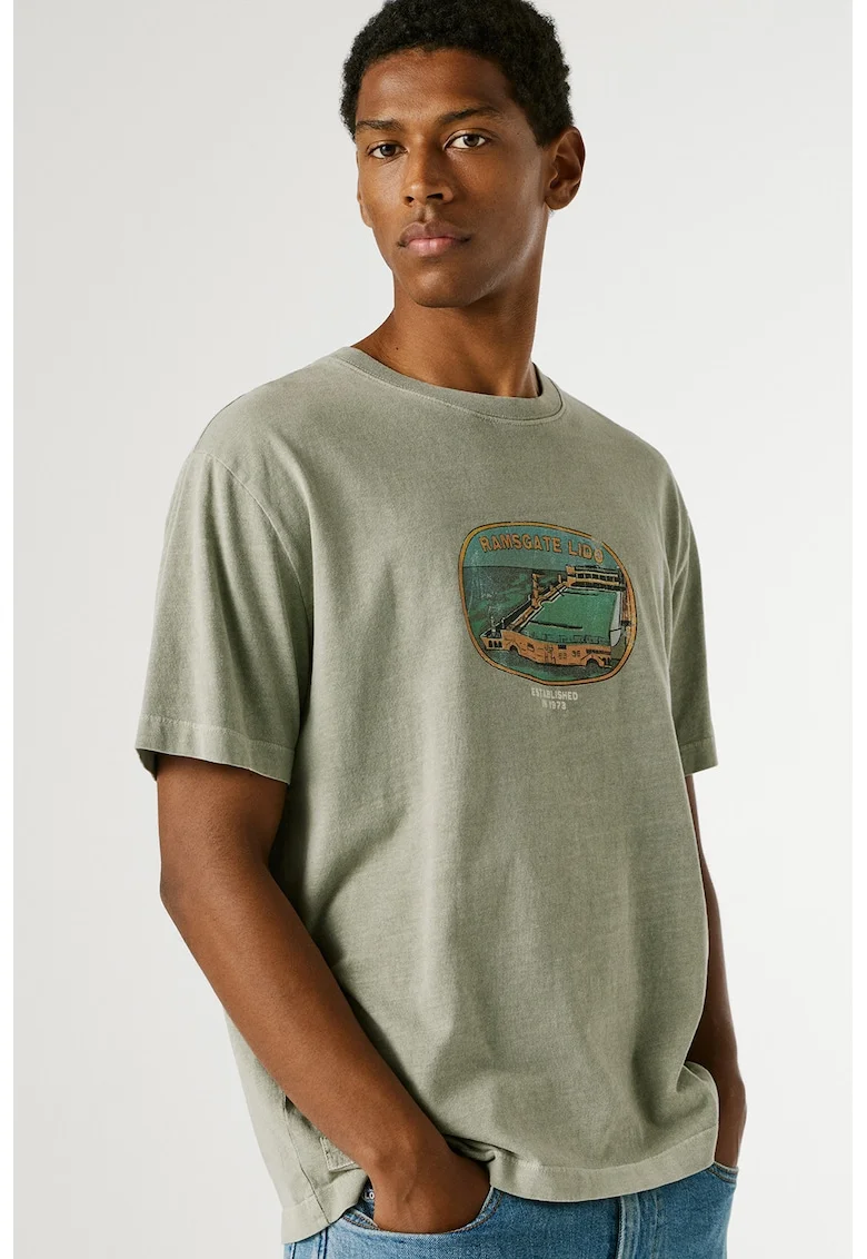 Tricou din bumbac cu decolteu la baza gatului Shaye, Portocaliu pepene/Grej