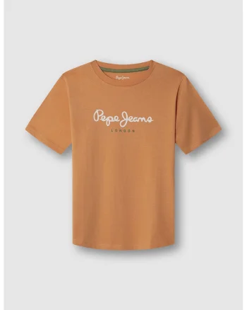 Tricou de bumbac cu imprimeu logo, Portocaliu mandarina/Alb murdar/Verde feriga