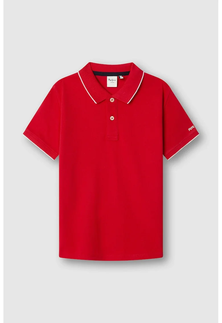 Tricou polo de bumbac, Alb/Rosu vermillion
