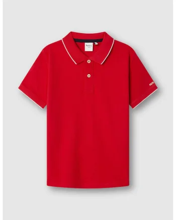 Tricou polo de bumbac, Alb/Rosu vermillion