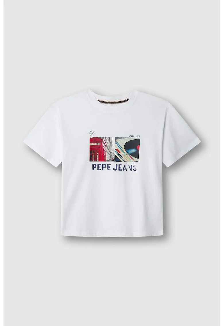 Tricou de bumba cu imprimeu, Alb optic/Rosu vermillion/Bleumarin