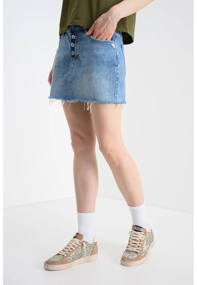 Fusta din denim cu terminatie nefinisata Galanie, Albastru deschis