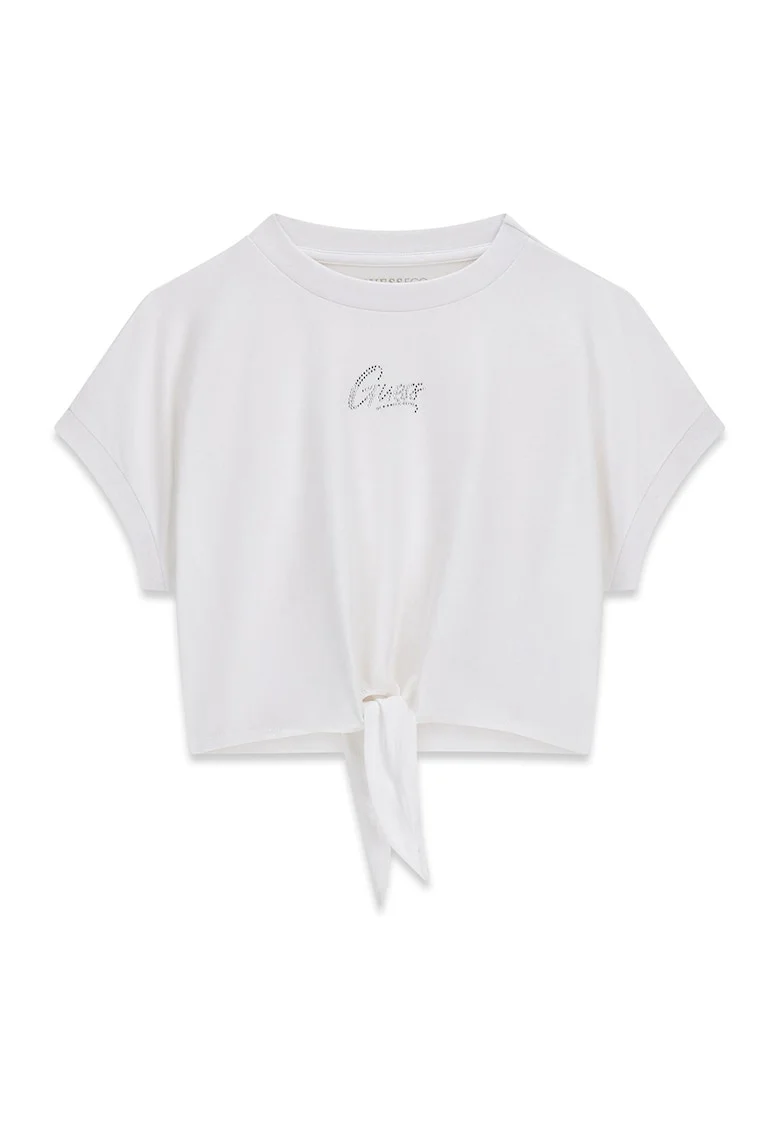 Tricou crop din amestec de bumbac cu logo, Alb