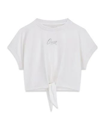 Tricou crop din amestec de bumbac cu logo, Alb