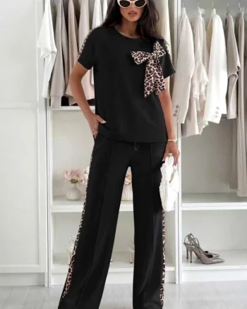 Compleu casual lejer Valesia, cu funda animal print, Negru, Marime S/M/L