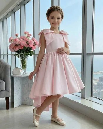 Rochie roz eleganta cu trena din tafta pentru fete - Fiona