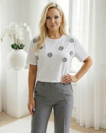 Tricou din bumbac cu flori 3D gri