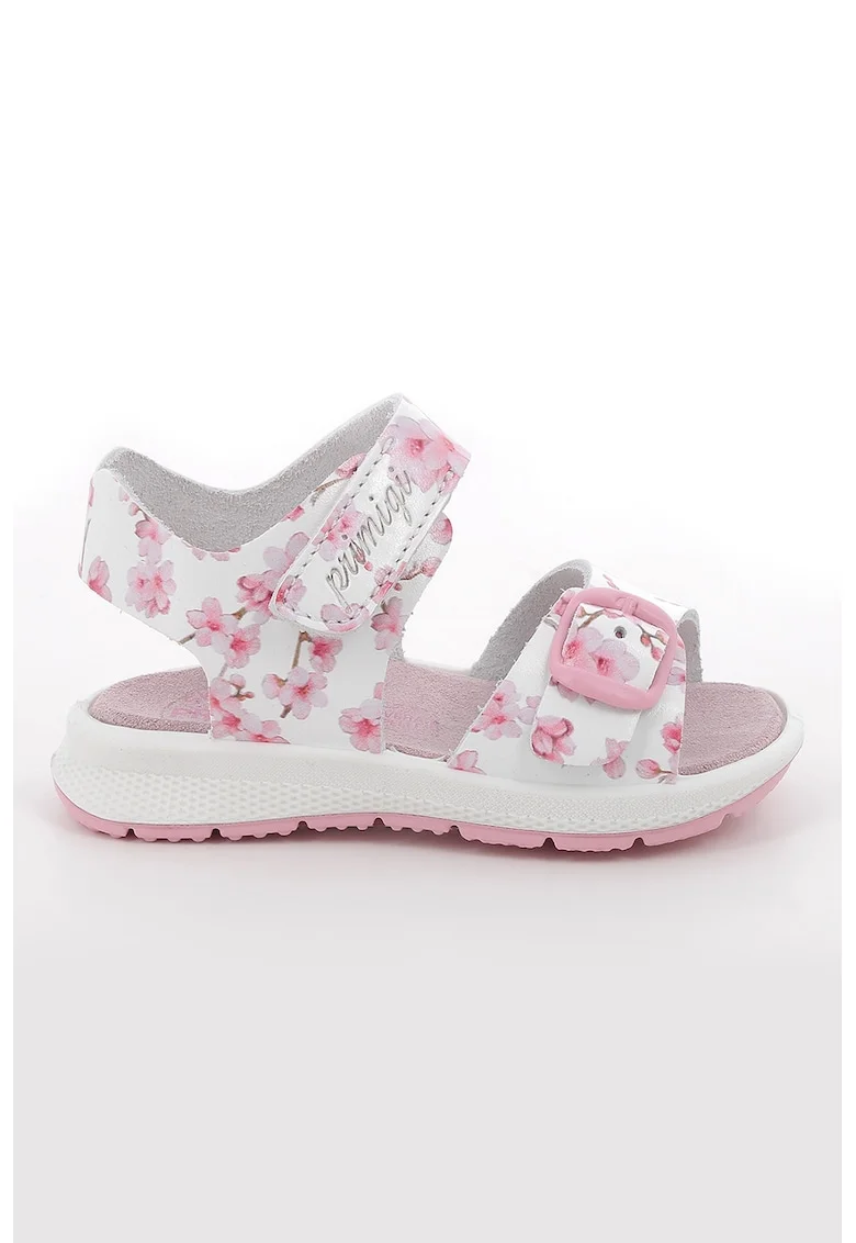 Sandale cu inchidere velcro si imprimeu floral, Roz aprins/Roz pastel/Alb optic