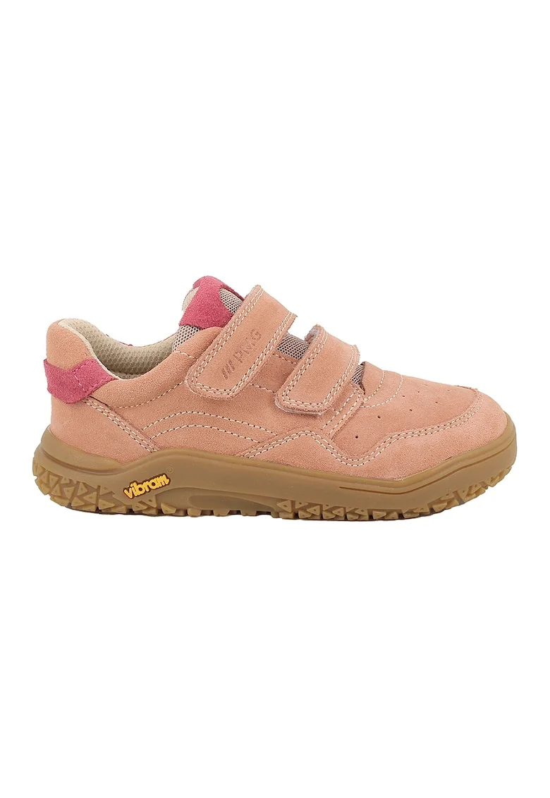 Pantofi sport din piele intoarsa cu segmente cu inchidere velcro, Roz zmeuriu/Roz somon