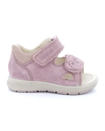 Sandale din piele intoarsa si material textil cu inchidere velcro, Roz pastel