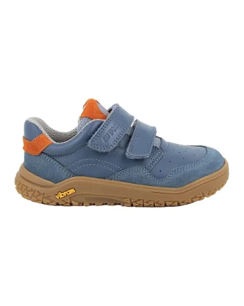 Pantofi sport din piele si piele intoarsa cu segmente cu inchidere velcro, Albastru inchis/Portocaliu mandarina