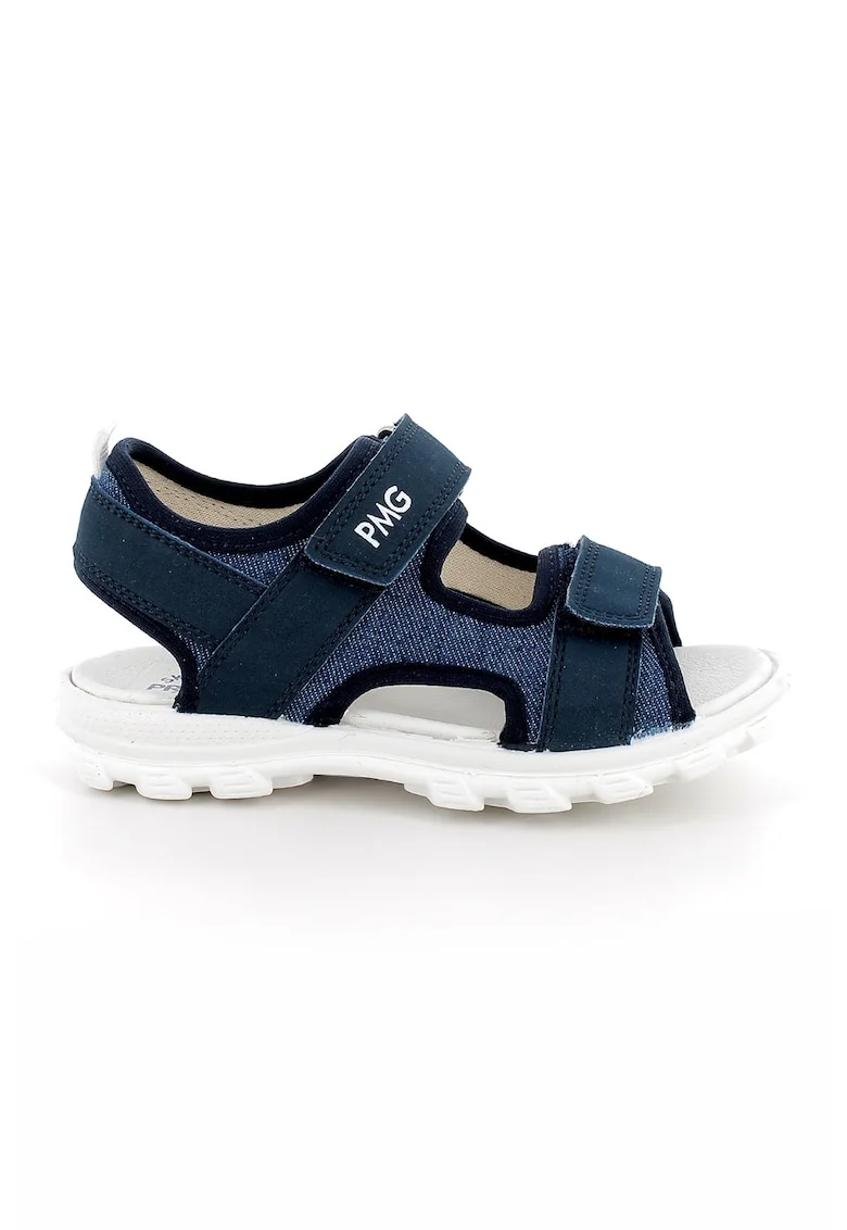 Sandale cu inchidere velcro si decupaje, Albastru prafuit/Bleumarin