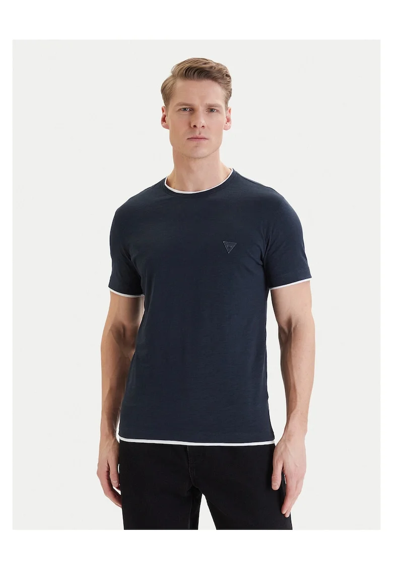 Tricou barbati,  slim fit, bumbac, albastru