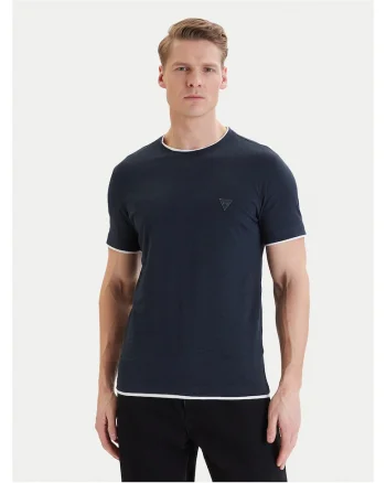 Tricou barbati,  slim fit, bumbac, albastru