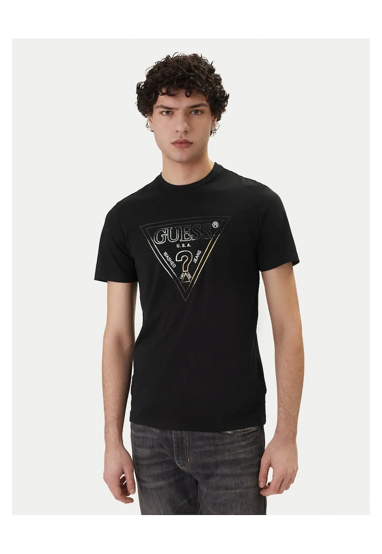 Tricou barbati  slim fit, negru, bumbac/elastan