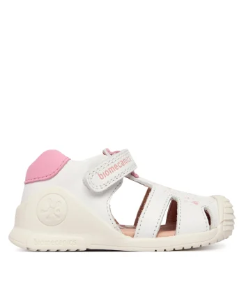 Sandale copii,  piele naturala, alb, sistem inchidere Velcro