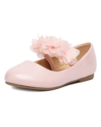 Balerini Fete,  material sintetic, roz, decoratiuni florale