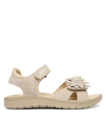 Sandale copii,  piele naturala, bej, cu inchidere Velcro