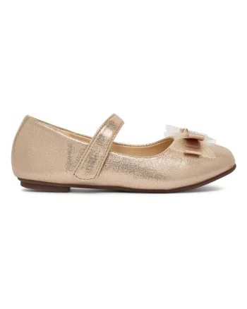 Balerini fete,  aurii, material sintetic, sistem inchidere Velcro