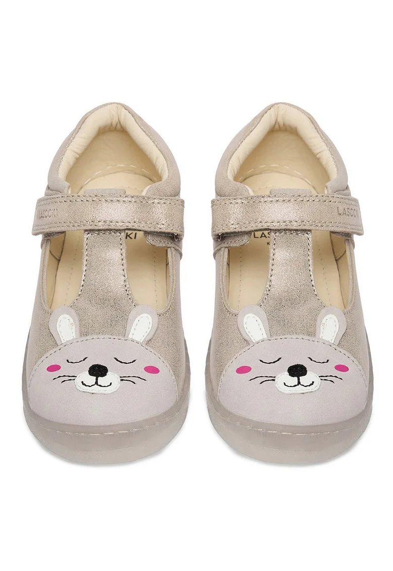 Pantofi fete,  piele naturala, argintiu, inchidere velcro