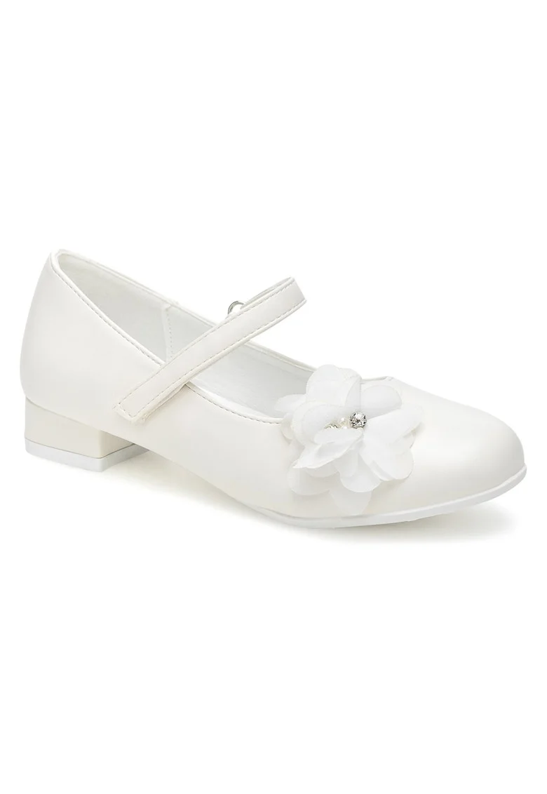Pantofi copii,  balerini fete, alb, textil, sistem inchidere Velcro