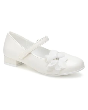 Pantofi copii,  balerini fete, alb, textil, sistem inchidere Velcro