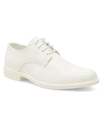 Pantofi copii,  piele ecologica, alb, varf rotund, talpa plata