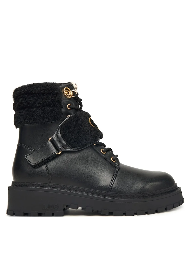Ghete dama,  piele naturala, negru, talpa groasa, sistem inchidere velcro,