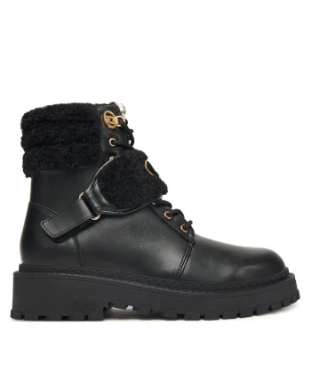 Ghete dama,  piele naturala, negru, talpa groasa, sistem inchidere velcro,