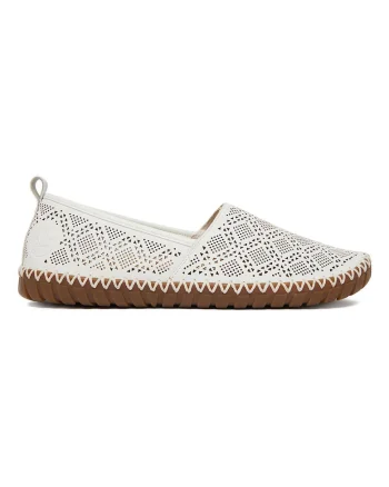 Pantofi dama,  piele naturala, alb, textil