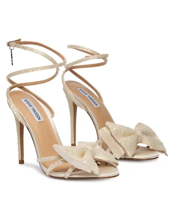 Sandale dama  stiletto, alb, textil