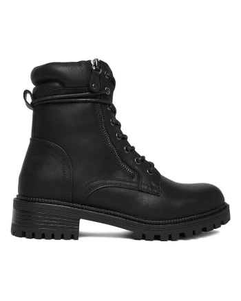 Ghete dama,  piele ecologica, negru, talpa groasa, inchidere cu fermoar,