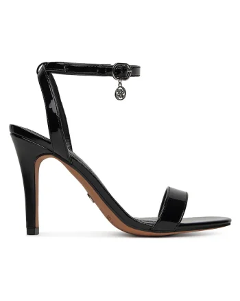 Sandale dama,  toc stiletto, material sintetic, negru,